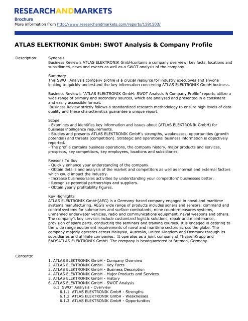 ATLAS ELEKTRONIK GmbH: SWOT Analysis & Company Profile