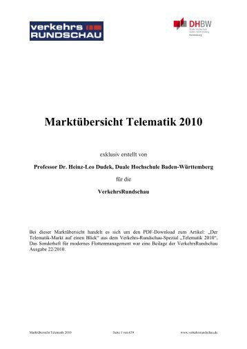 Marktübersicht Telematik 2010 - Verkehrsrundschau