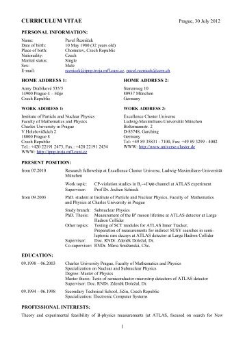 CURRICULUM VITAE - Institute of Particle and Nuclear Physics
