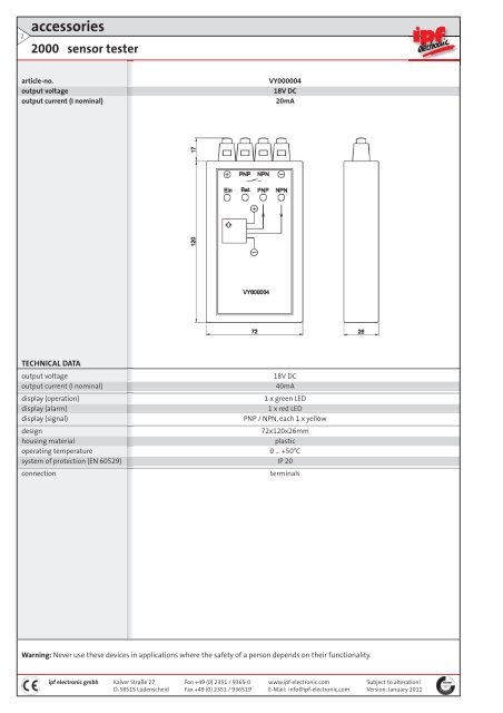 accessories sensor tester 2000 - IPF Electronic GmbH