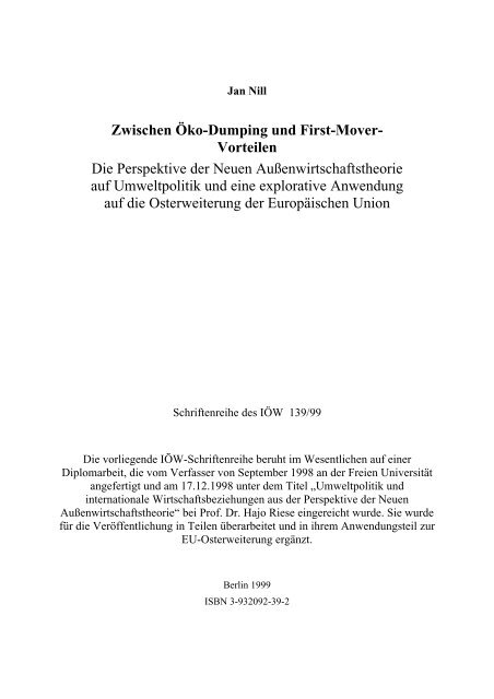 Zwischen Öko-Dumping und First-Mover-Vorteilen - Institut für ...