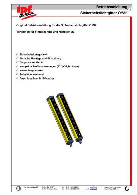 Betriebsanleitung Sicherheitslichtgitter OY32 - IPF Electronic GmbH