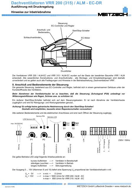 Dachventilatoren VRR 200 (315) / ALM - EC-DR - Mietzsch GmbH ...