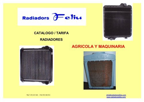 catalogo / tarifa radiadores agricola y maquinaria - Radiadores Feliu
