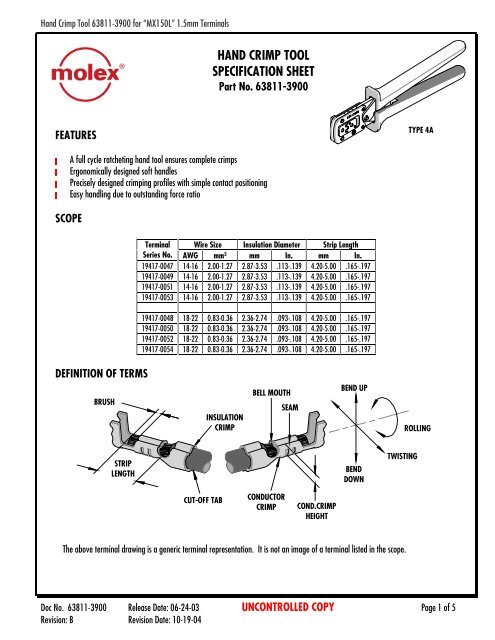 HAND CRIMP TOOL SPECIFICATION SHEET - Molex