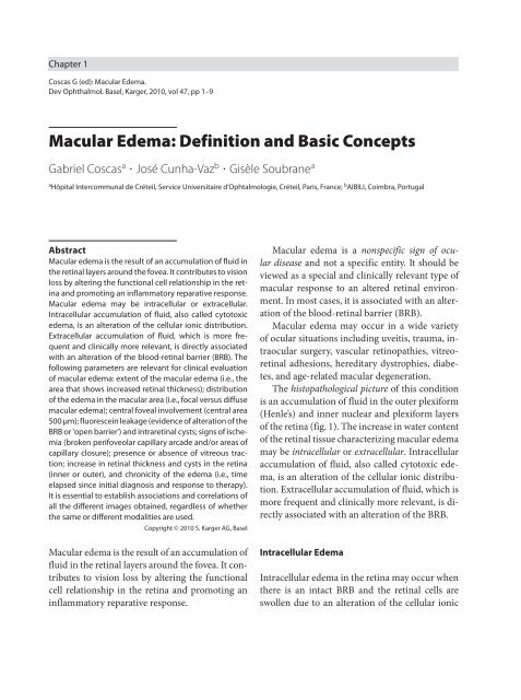 Macular Edema: Definition and Basic Concepts - Karger