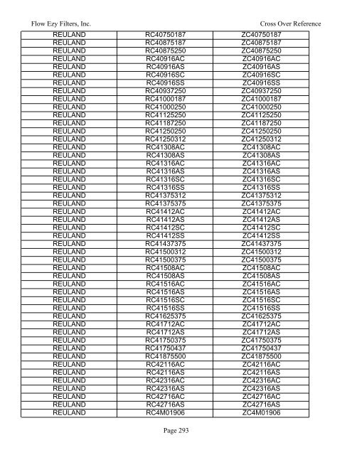 manufacturer part number to cross - Flow Ezy Filters