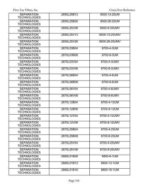 manufacturer part number to cross - Flow Ezy Filters