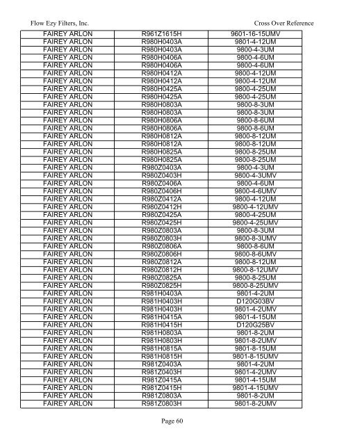 manufacturer part number to cross - Flow Ezy Filters