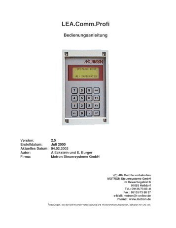LEA.Comm.Profi Bedienungsanleitung - Motron Steuersysteme GmbH