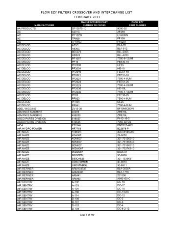 Flow ezy filters crossover and interchange list