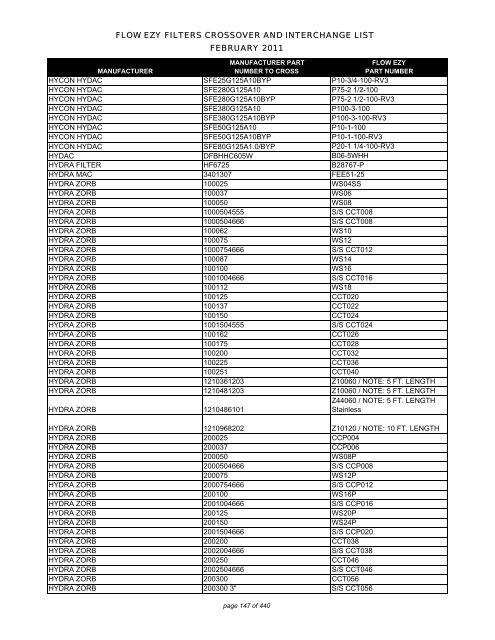 Flow ezy filters crossover and interchange list