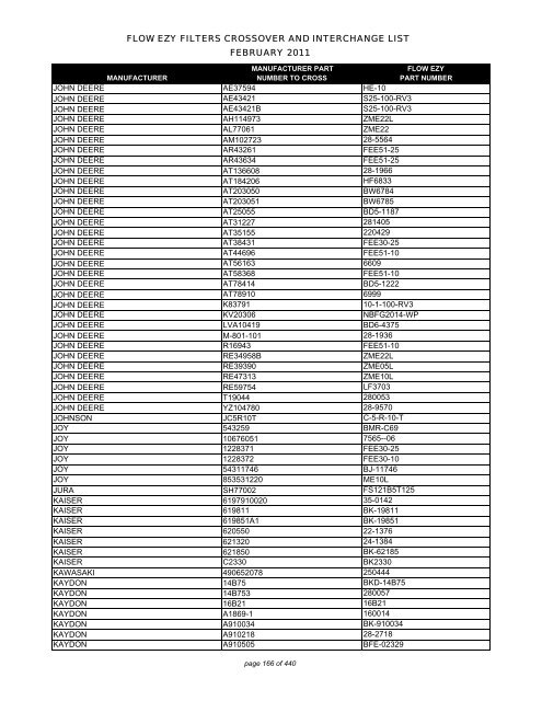 Flow ezy filters crossover and interchange list