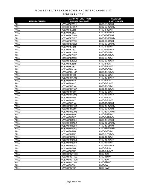 Flow ezy filters crossover and interchange list