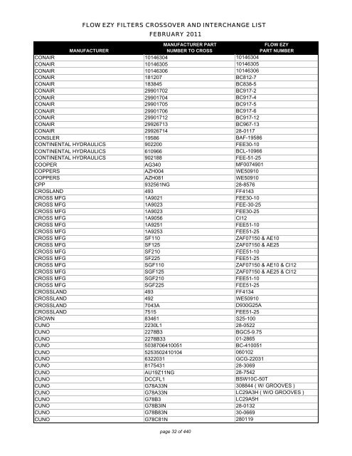 Flow ezy filters crossover and interchange list