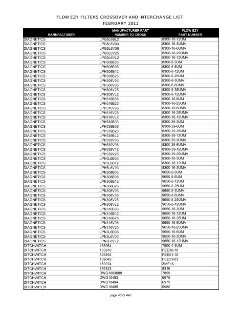 Flow ezy filters crossover and interchange list