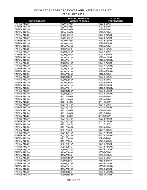 Flow ezy filters crossover and interchange list