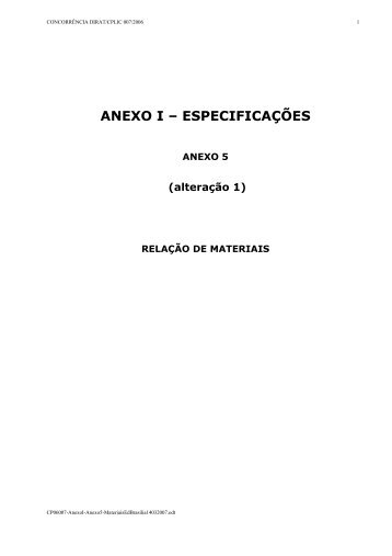 ANEXO I – ESPECIFICAÇÕES - BRB