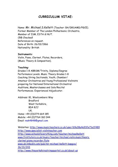 curriculum vitae specialist violin teacher curriculum vitae teacher