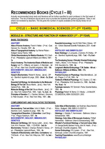 RECOMMENDED BOOKS (CYCLE I –III) - Third Faculty of Medicine
