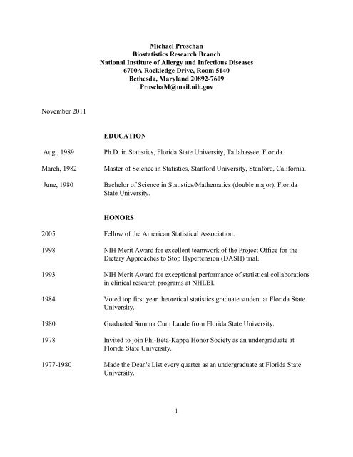 Michael Proschan CV - NIAID - National Institutes of Health