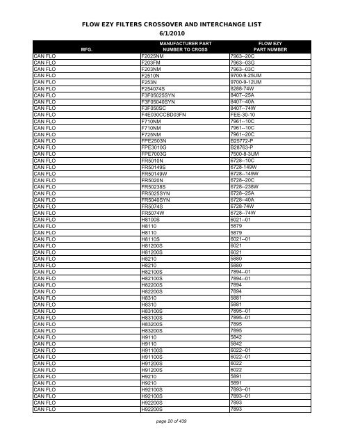 Flow Ezy Filters Crossover List 6 2010