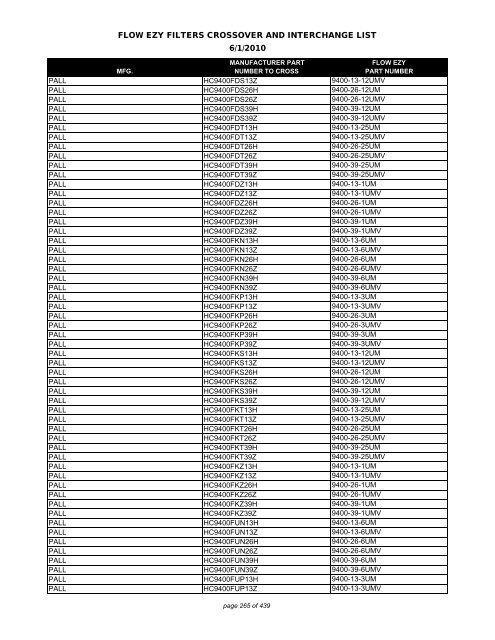 Flow Ezy Filters Crossover List 6 2010