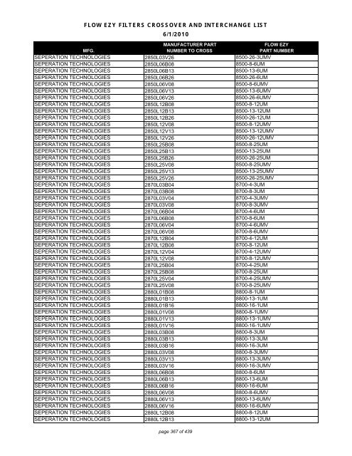 Flow Ezy Filters Crossover List 6 2010