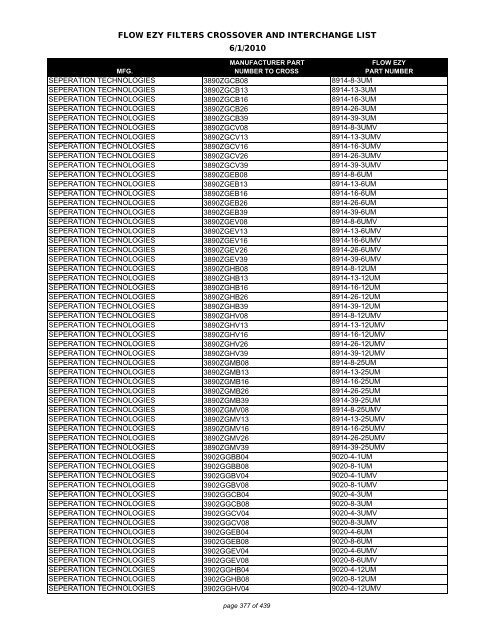 Flow Ezy Filters Crossover List 6 2010