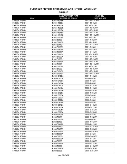 Flow Ezy Filters Crossover List 6 2010