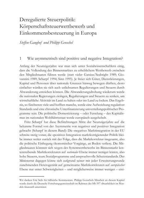 Die Politische Ökonomie der europäischen Integration - MPIfG