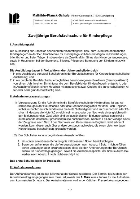 Zweijahrige Berufsfachschule Fur Kinderpflege Mathilde Planck