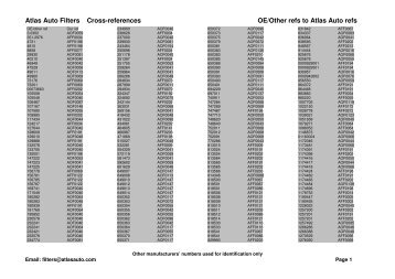 Atlas Auto Filters Cross-references OE/Other refs to Atlas Auto refs