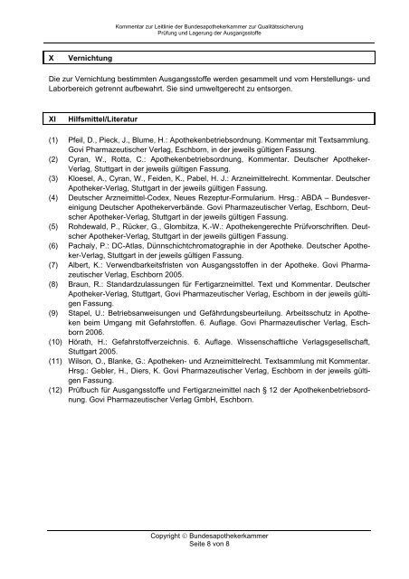 Prüfung und Lagerung der Ausgangsstoffe