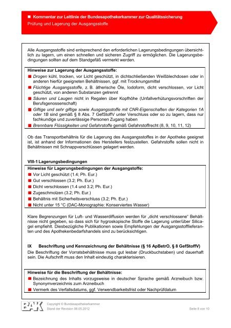 Kommentar zur Leitlinie der Bundesapothekerkammer zur ...