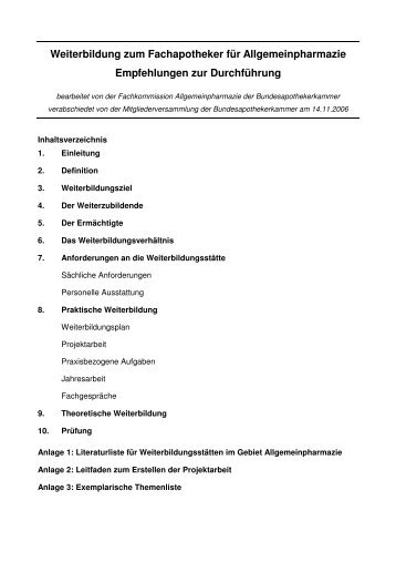 Weiterbildung zum Fachapotheker für Allgemeinpharmazie ...