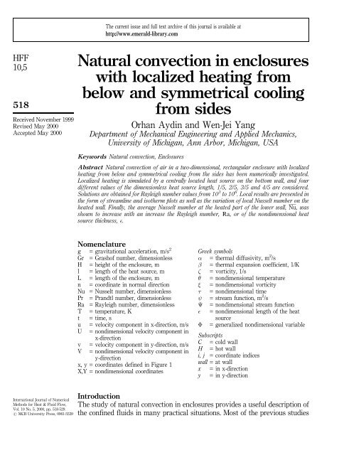 Natural convection in enclosures with localized  heating from below ...