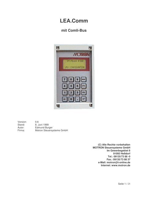 LEA.Comm mit Comli-Bus - MOTRON Steuersysteme GmbH