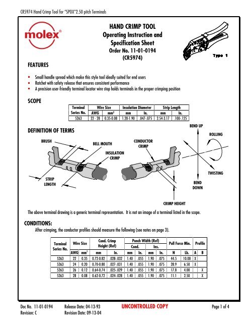 HAND CRIMP TOOL Operating Instruction and Specification ... - Molex