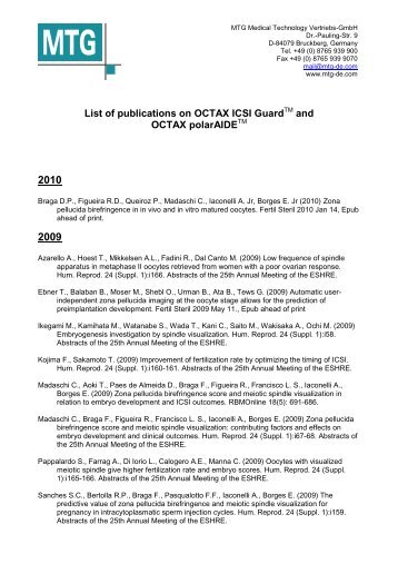 List of publications on OCTAX ICSI Guard and OCTAX polarAIDE