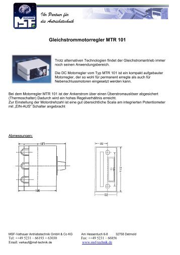 Gleichstrommotorregler MTR 101 - MSF-Technik