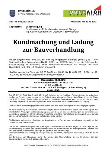 Kundmachung und Ladung zur Bauverhandlung - Marktgemeinde ...