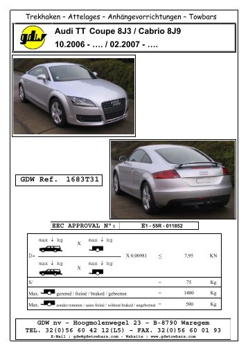 Audi TT Coupe 8J3 / Cabrio 8J9 10.2006 - …. / 02.2007 - Rameder ...