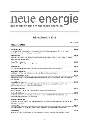 Jahresübersicht 2011 - Neue Energie