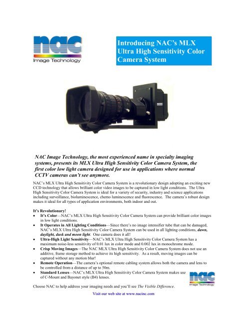 Introducing NAC's MLX Ultra High Sensitivity Color ... - nacinc.de
