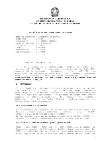 Relatório de Auditoria - Ministério da Agricultura, Pecuária e ...