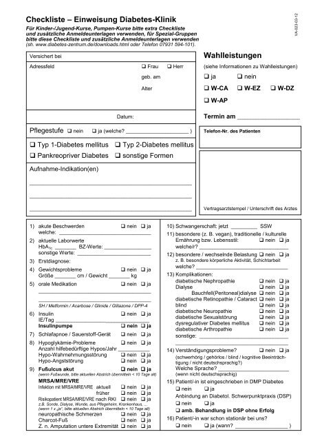 Checkliste - Diabetes Zentrum Mergentheim