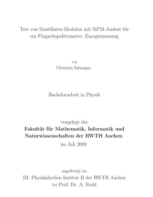 Test von Szintillator-Modulen mit SiPM-Auslese für ein ... - Physik