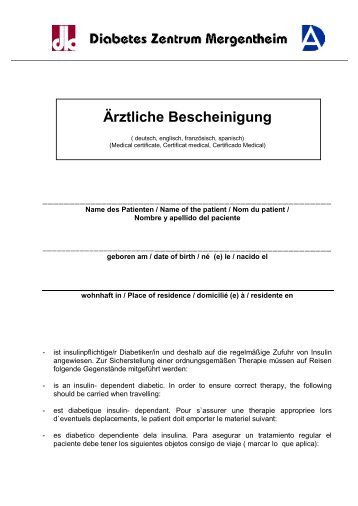 Ärztliche Bescheinigung - Diabetes Zentrum Mergentheim