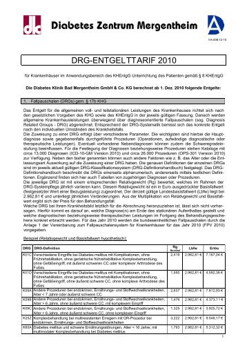 DRG-ENTGELTTARIF 2010 - Diabetes Zentrum Mergentheim